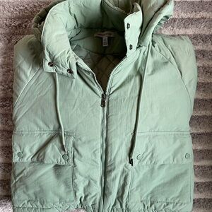 UO Mint Green Hooded Puffer Vest (Removable Hood)